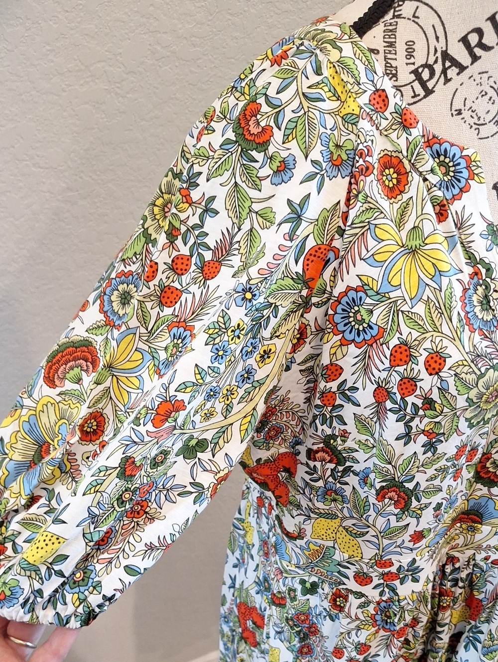 Boden Piper Fruit Print Short Sleeve Tiered Hem Cotton Blend Jersey Dress Sz 12 - Picture 4 of 14